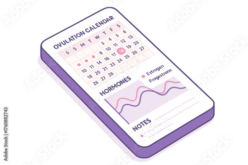 Digital ovulation calendar display on smartphone with hormone cycle graph