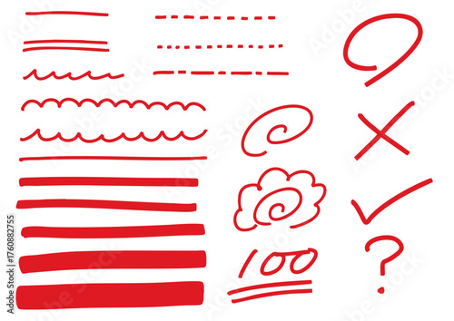 赤ペン マーカー ライン はなまる テスト 丸付け チェック