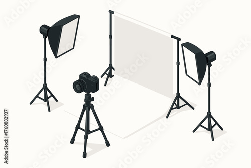 Professional photography studio setup with camera and lighting equipment