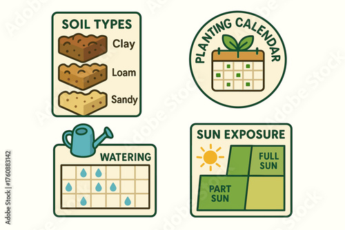 Gardening basics: soil types, planting calendar, watering guide, sun exposure chart
