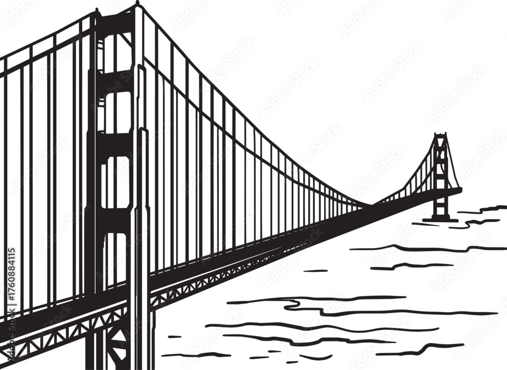 Fototapeta premium Golden Gate Bridge. Black and white graphics on a white background
