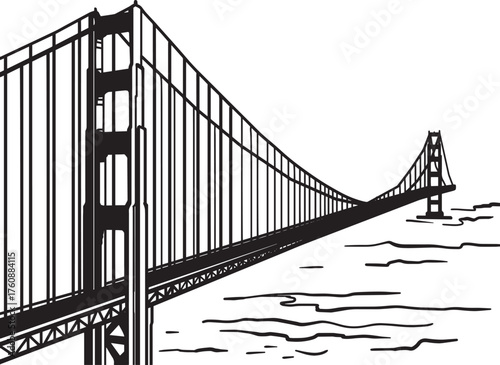 Golden Gate Bridge. Black and white graphics on a white background