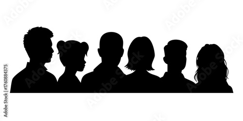 Group young people. Profile silhouette faces boys and girls set – for stock .Group young people. Profile silhouette faces boys and girls set, man and woman.
