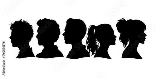 Group young people. Profile silhouette faces boys and girls set – for stock .Group young people. Profile silhouette faces boys and girls set, man and woman.
