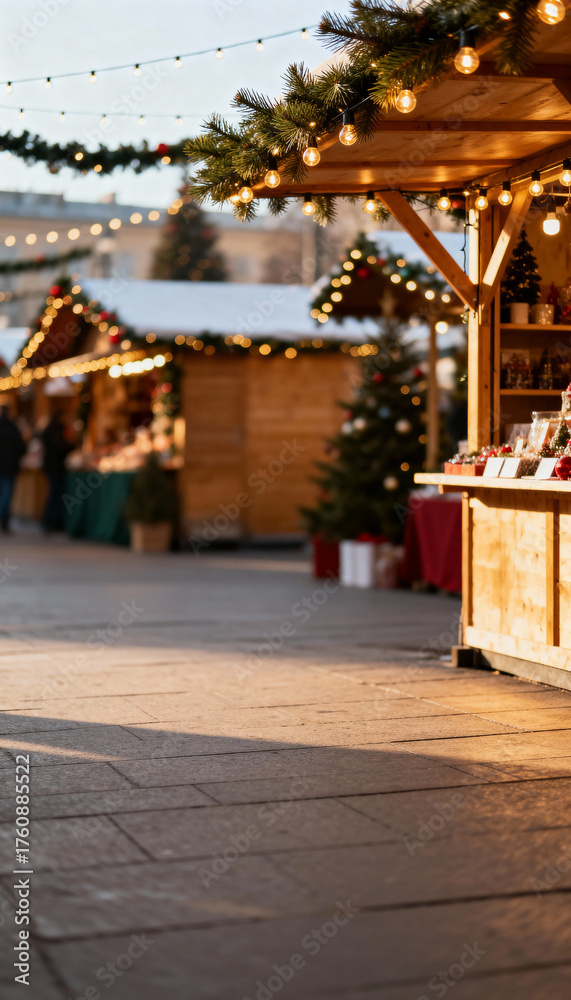 Fototapeta premium Christmas market experience festive street photography urban setting warm atmosphere