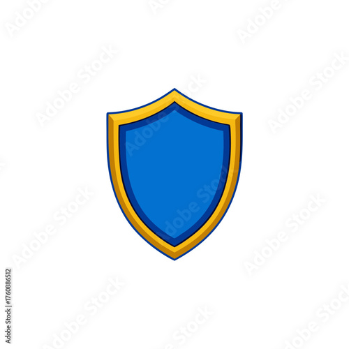 Shiny blue shield emblem with gold trim vector graphic for security and protection concepts