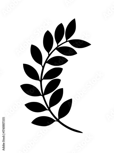 Elegant branch with leaves in minimalistic black silhouette for nature inspired designs