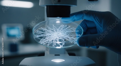 Scientist Examining Bio-Engineered Tissue in Lab
