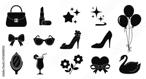 Elegant accessories for a fabulous party night. Featuring a handbag lipstick and shoes.