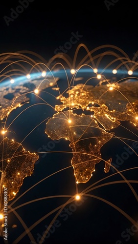 lobal network connection over the world. Internet New Best Concept of global business.World map with glowing lines on dark background. Network and communication show concept. 3D Rendering	