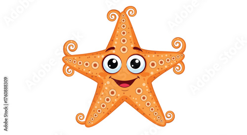 A happy cartoon orange starfish with big eyes and a smile.