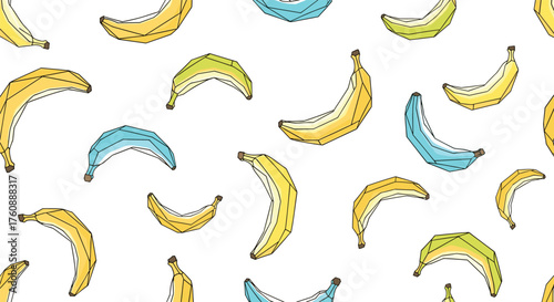 Whimsical scattered cartoon bananas on white background.