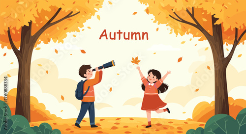 Children enjoy the golden hues of autumn season.