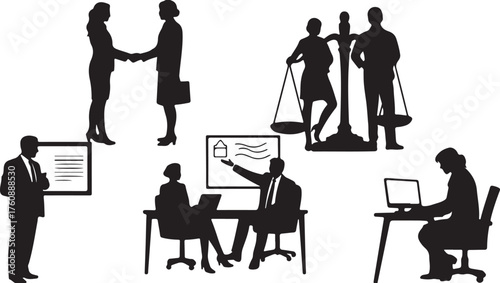 Business team silhouettes working together success