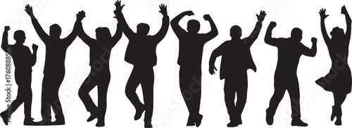 Silhouettes of Happy People Celebrating Success