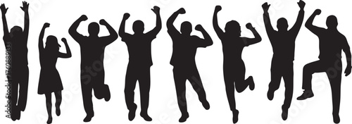 Silhouettes of people jumping with joy