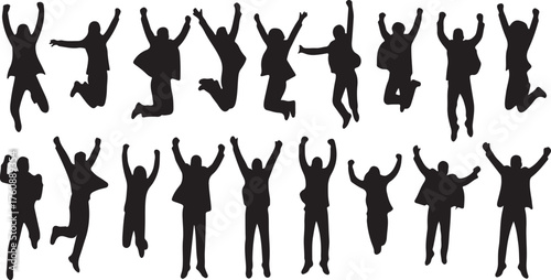 Silhouette of people jumping with excitement