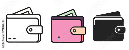 Three wallet icons showing different styles and colors
