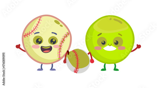 baseball vector ball icon soft ball tennis illustration character .illustration of a soft ball character including baseball and tennis vector icons
