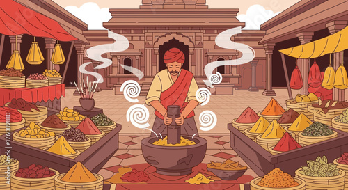 Aromatic spice market: the vibrant tradition of spice grinding in india