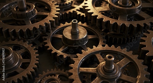 Intricate Clockwork Gears and Cogs Interlocking in a Complex Mechanical System