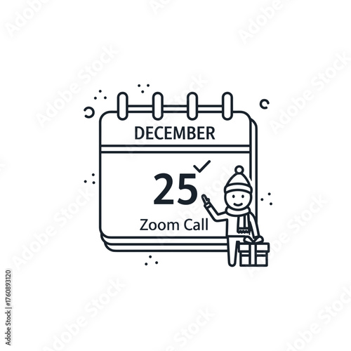 December 25 calendar with gift and Zoom call illustration  