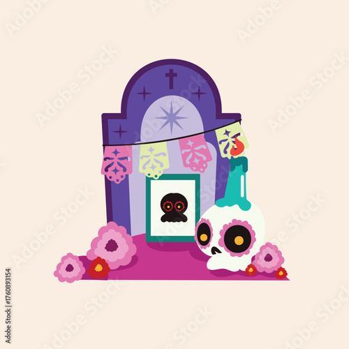 Day of the Dead Celebration Colorful Grave Illustration