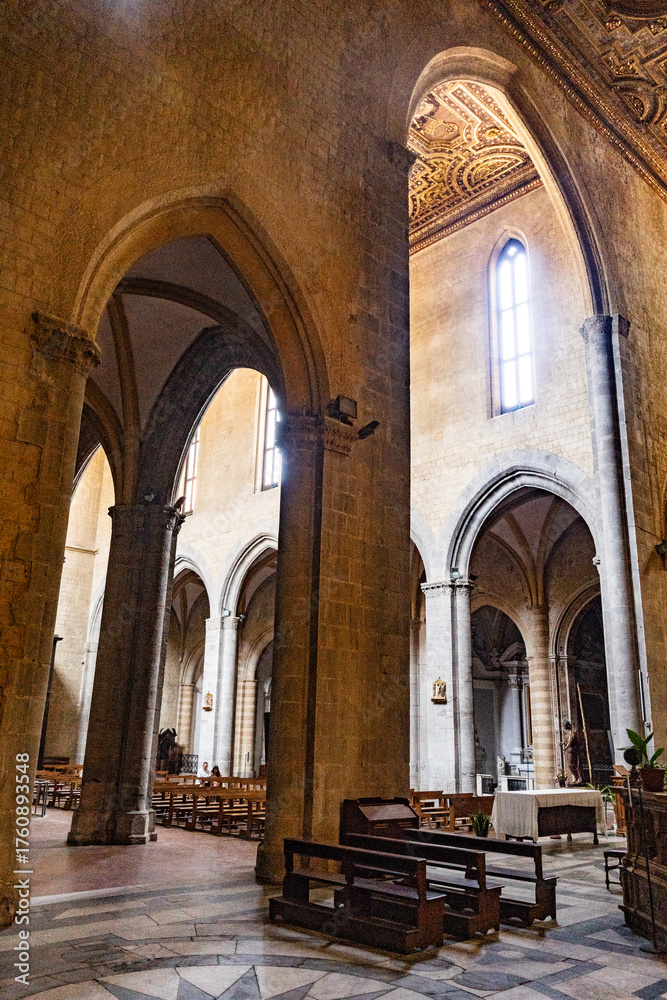 Fototapeta premium Interiors of the church San Pietro a Majella, built in the early 14th century and named for Pietro Angeleri da Morone who became Pope Celestine V in 1294. Naples