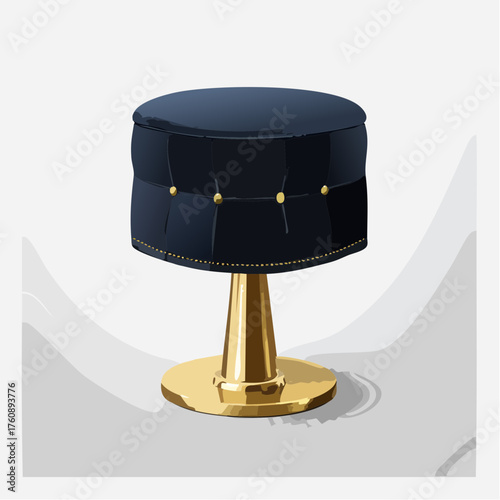 Schwarzer Samthocker mit goldener Basis