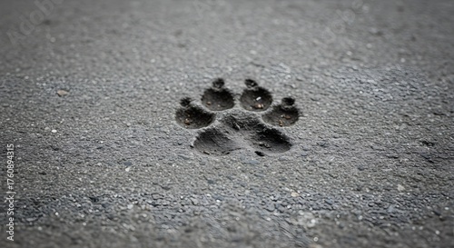 Single Paw Print Impression Embossed in a Textured Gray Concrete Surface