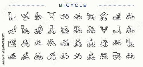 Bicycle line icon set. Motorbike linear icon set. Thin linear style icons. Containing vehicle, ride, sport, transportation. Editable vector. Pixel perfect.