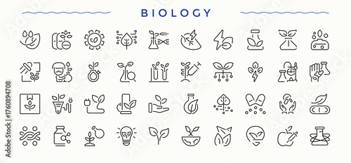 Biology icon set. It contains symbols to science, research, technology, chemical, scientific, bio, laboratory and more. Scientific modern icon set. Modern vector illustration. Art and illustration.