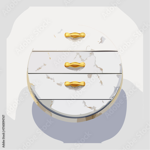 Runde Marmor-Kommode mit goldenen Griffen