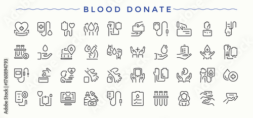 Blood Donate line icon set. Donation simple line vector icons. Modern thin line style icons. Donor icon set. Editable stroke. Vector collection.