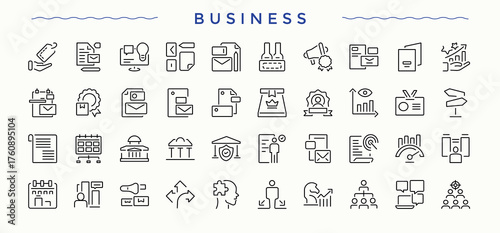 Business linear icon collection. Contains such icons as enterprise, commerce, profession, manage, economic. Signs for web and mobile app. Enterprise icon set.