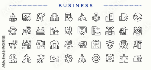 Business icon set. Economic icon set. Icons for website. Includes thin line symbols economic, commerce, manage, profession, professional and more. Editable stroke collections.