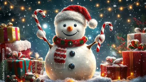 Cheerful Snowman with Christmas Gifts