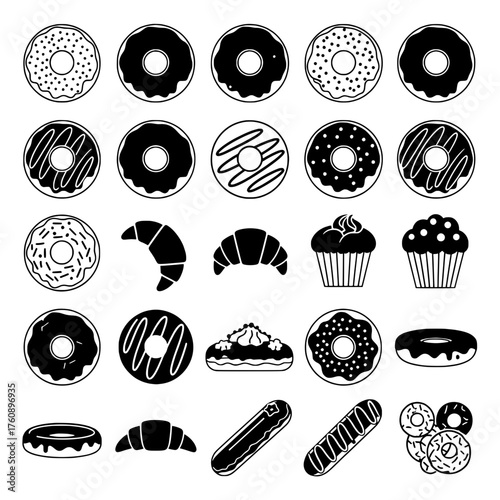 Various Desserts Black and White Illustration