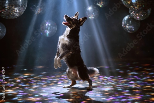 Playful dog stands upright ...