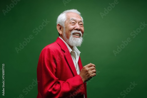 Elderly man with white bear...