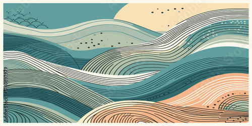 Abstract wave pattern illustration A serene graphic of ocean waves in a minimalist style