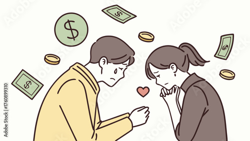 A simple illustration of a young couple struggling financially.