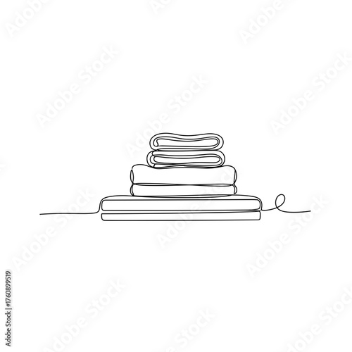 Stack of folded towels on bench in minimalist line art – symbol of cleanliness and comfort