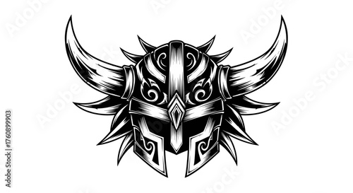 Viking helmet with horns vector illustration medieval warrior helmet drawing ancient helmet design for print