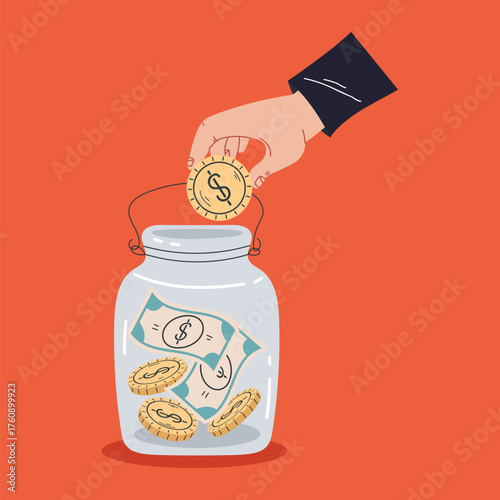 Donation savings money save jar income concept. Vector design graphic illustration	