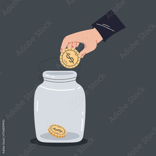 Donation savings money save jar income concept. Vector design graphic illustration	
