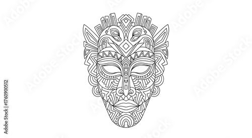 Intricate tribal mask coloring page for adults african ethnic art therapy design detailed line drawing pattern