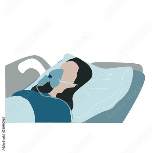 woman lying with mask in hospital