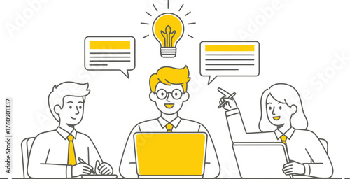 A business team brainstorming ideas online. vector illustration