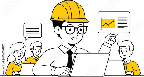 A group using collaboration software for teamwork.